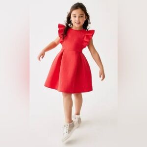 Baker by Ted Baker Girls Ruffle Shoulder Scuba Dress in Red - Size 11